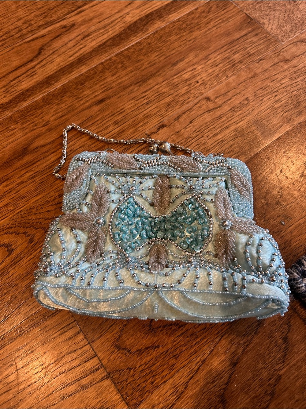 Source Unknown Pale Blue Beaded Evening Clutch
